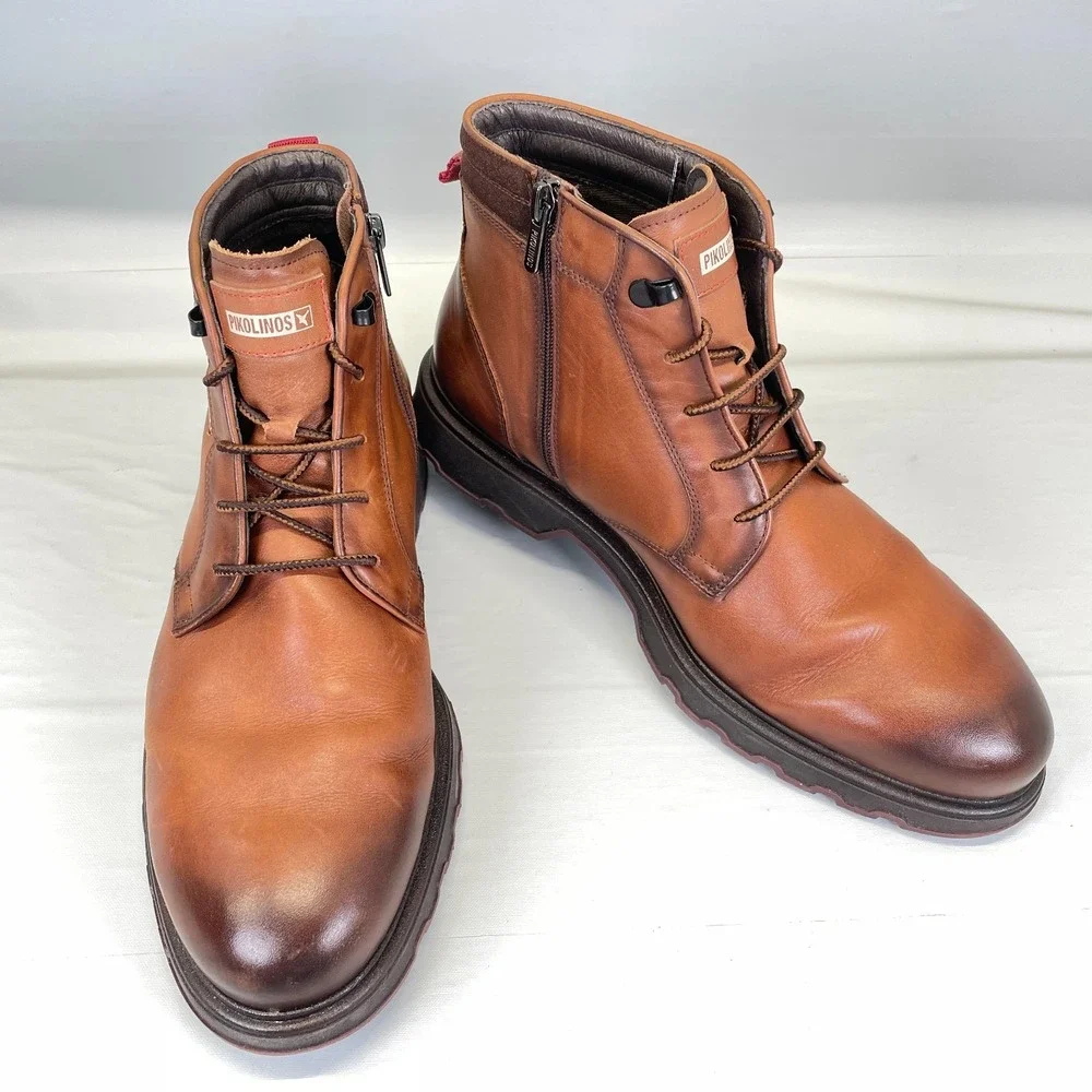 Pikolinos Boots Mens Size 43 US 9.5 Brown Leather Side Zip Lace Up Casual Shoes